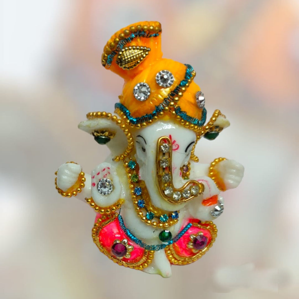 Ganesha Pagadi AD Idol Handcrafted Handmade Marble Dust Polyresin - 7x6 cm perfect for Home, Office, Cars, Gifting NGC-1