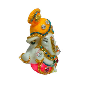 Ganesha Pagadi AD Idol Handcrafted Handmade Marble Dust Polyresin - 7x6 cm perfect for Home, Office, Cars, Gifting NGC-1