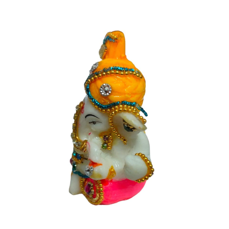 Ganesha Pagadi AD Idol Handcrafted Handmade Marble Dust Polyresin - 7x6 cm perfect for Home, Office, Cars, Gifting NGC-1