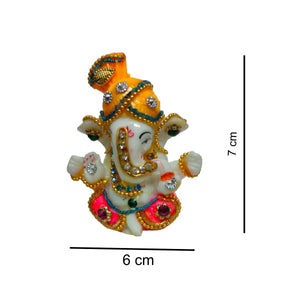 Ganesha Pagadi AD Idol Handcrafted Handmade Marble Dust Polyresin - 7x6 cm perfect for Home, Office, Cars, Gifting NGC-1