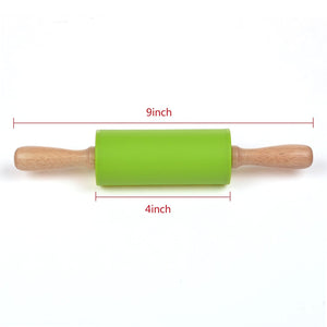 Silicone Rubber Rolling Pin Wooden Handle Non-stick Dough Roller Pizza Pasta Baking Kitchen Cooking Tool - halfrate.in