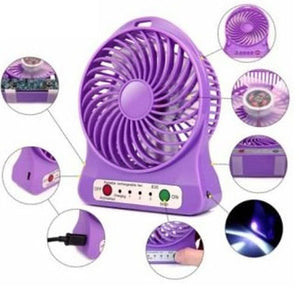 Mini Fan Portable 3 Gear Speed Cooling Fan Mini USB LED Fan Li-ion Rechargeable Multi functional Fan - halfrate.in