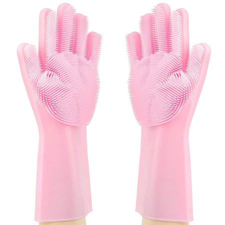 Silicone Gloves with Wash Scrubber Reusable Brush Heat Resistant Gloves Kitchen Cleaning - halfrate.in