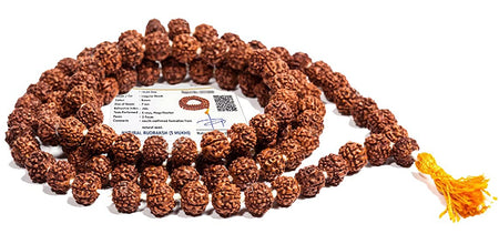 Original 5 Mukhi Natural Rudraksha Mala for Men/Women Wearing (4 mm, Neck Length, 108+1) - Natural Brown Rudraksh Beads - Pack of 1