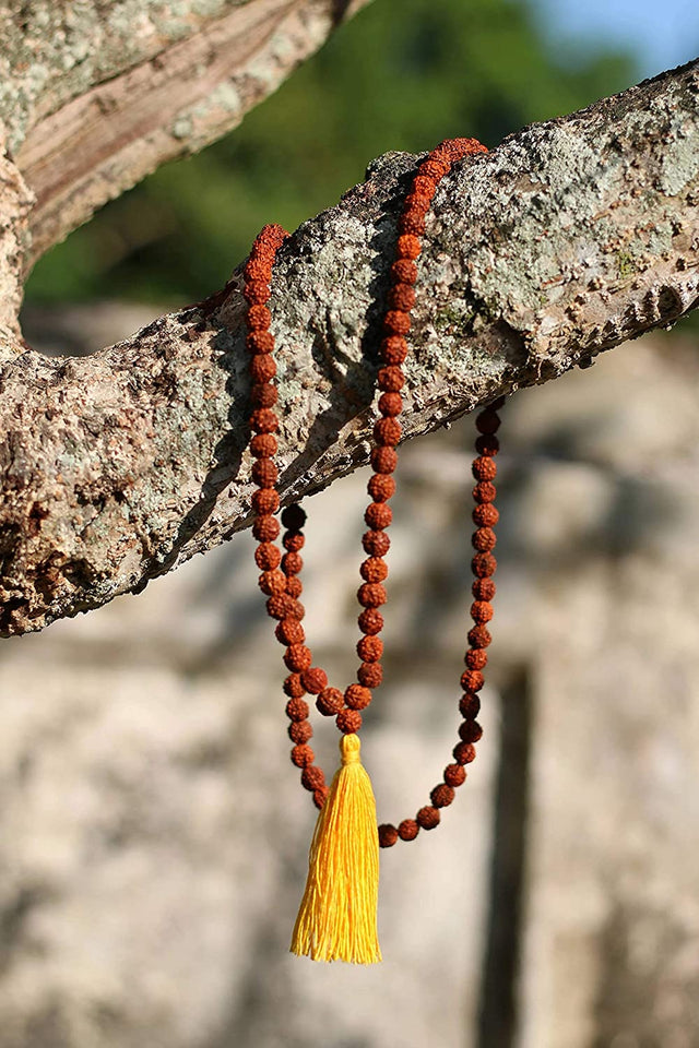 Original 5 Mukhi Natural Rudraksha Mala for Men/Women Wearing (4 mm, Neck Length, 108+1) - Natural Brown Rudraksh Beads - Pack of 1