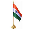 India Flag Table Top Desktop Brass Single Rod with Heavy Base and Cloth Replaceable Flag for Home, Car Dashboard, Office