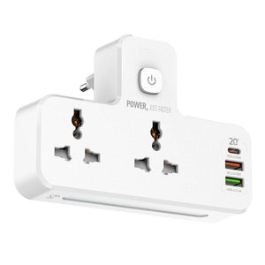 Extension Power Strip with 2500 W 10 A USB Ports | 2 Power Socket with 20W Type C USB PD QC 3.0 Fast USB Port | Multi Port Extension with USB Port and Touch Night Lamp