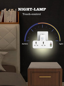 Extension Power Strip with 2500 W 10 A USB Ports | 2 Power Socket with 20W Type C USB PD QC 3.0 Fast USB Port | Multi Port Extension with USB Port and Touch Night Lamp