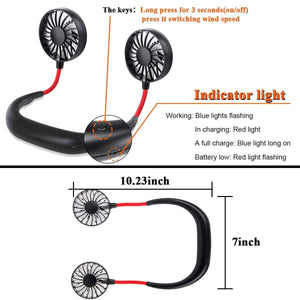 Portable Hand-Free Mini Personal Neck-Hanging USB Rechargeable Cooling Double Fan with LED Light - halfrate.in