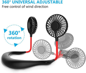 Portable Hand-Free Mini Personal Neck-Hanging USB Rechargeable Cooling Double Fan with LED Light - halfrate.in