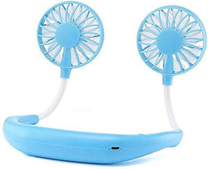 Portable Hand-Free Mini Personal Neck-Hanging USB Rechargeable Cooling Double Fan with LED Light - halfrate.in