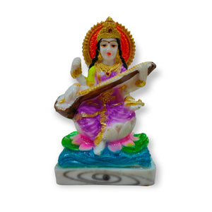 Maa Saraswati Idol Handcrafted Handmade Marble Dust Polyresin - 13 x 8 cm perfect for Home, Office, Gifting SC-1