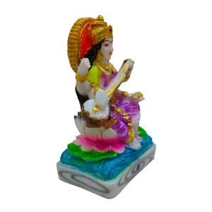 Maa Saraswati Idol Handcrafted Handmade Marble Dust Polyresin - 13 x 8 cm perfect for Home, Office, Gifting SC-1