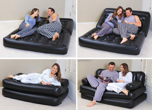 Air Sofa Bed 5 in 1 Inflatable sofa Couch one Sofa 5 uses with Electric Pump (Black) - halfrate.in