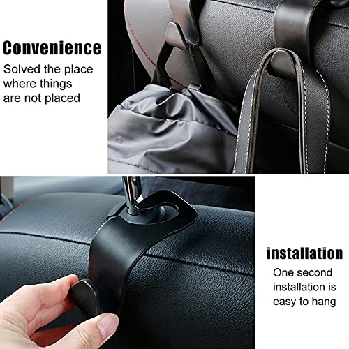 Car Backseat Head Rest Hook/Hanger, Plastic Storage Holder for Groceries, Handbags, Coat, Purse and Bags - (Pack of 4) - Black