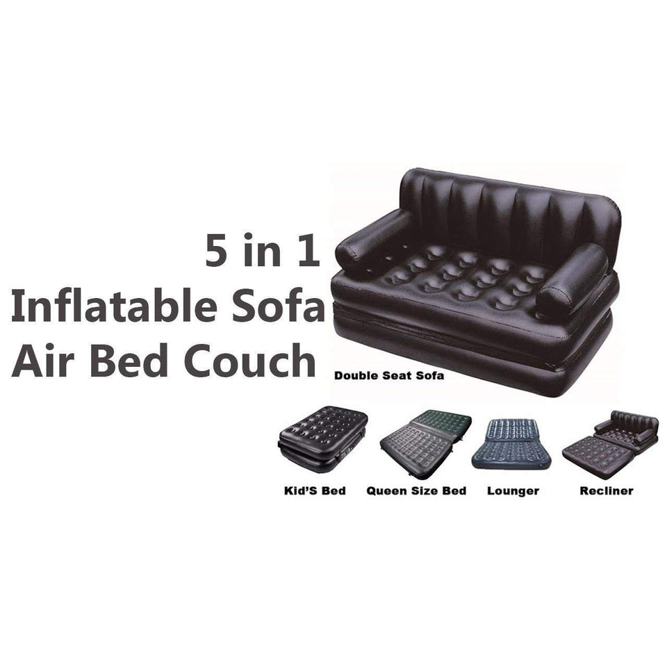 Air Sofa Bed 5 in 1 Inflatable sofa Couch one Sofa 5 uses with Electric Pump (Black) - halfrate.in