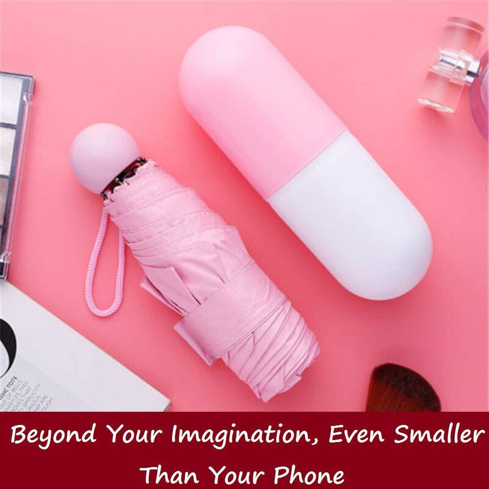 Umbrella with Capsule Shape Bottle Case Cover & Long Size Handle | Small Cute Sun & Rain Waterproof Ultra Portable Protective Mini Travel UV Umbrella - halfrate.in