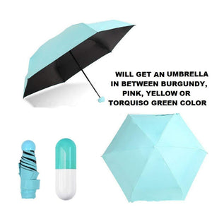 Umbrella with Capsule Shape Bottle Case Cover & Long Size Handle | Small Cute Sun & Rain Waterproof Ultra Portable Protective Mini Travel UV Umbrella - halfrate.in