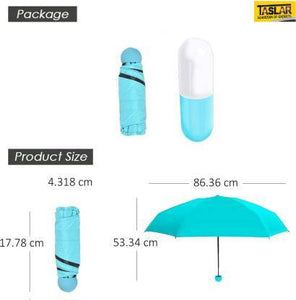 Umbrella with Capsule Shape Bottle Case Cover & Long Size Handle | Small Cute Sun & Rain Waterproof Ultra Portable Protective Mini Travel UV Umbrella - halfrate.in