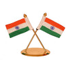 Double Indian Flags Crossed Made with Brass with Khadi Fabric for Car Dashboard, Gifts, Home, Office