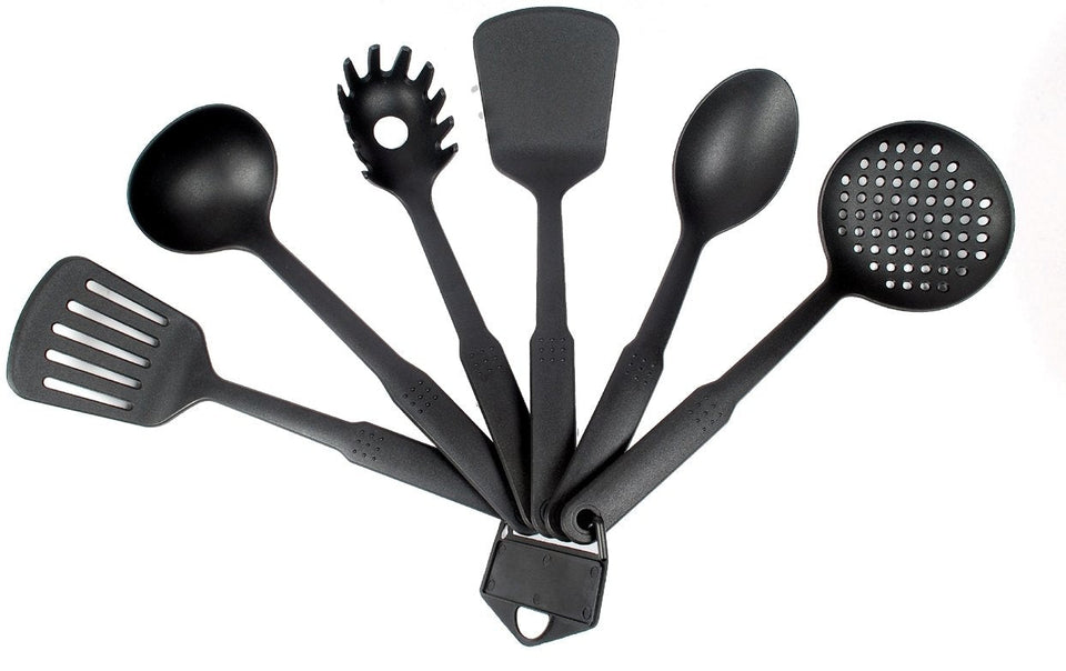 Nylon Kitchen Serving Spoon Tool Set 6-Piece Black - halfrate.in