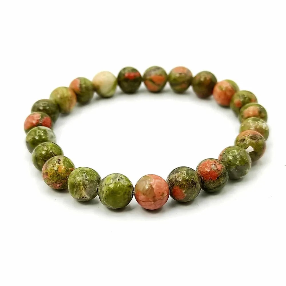 Natural Unakite 8 mm Bracelet for Heart Chakra Crystal Stone Bracelet Round Shape for Reiki Healing and Crystal Healing Stones