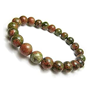 Natural Unakite 8 mm Bracelet for Heart Chakra Crystal Stone Bracelet Round Shape for Reiki Healing and Crystal Healing Stones