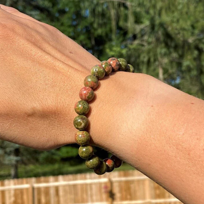 Natural Unakite 6mm Bracelet for Heart Chakra Crystal Stone Bracelet Round Shape for Reiki Healing and Crystal Healing Stones