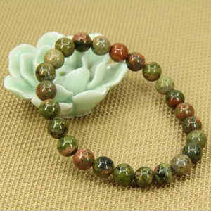 Natural Unakite 8 mm Bracelet for Heart Chakra Crystal Stone Bracelet Round Shape for Reiki Healing and Crystal Healing Stones