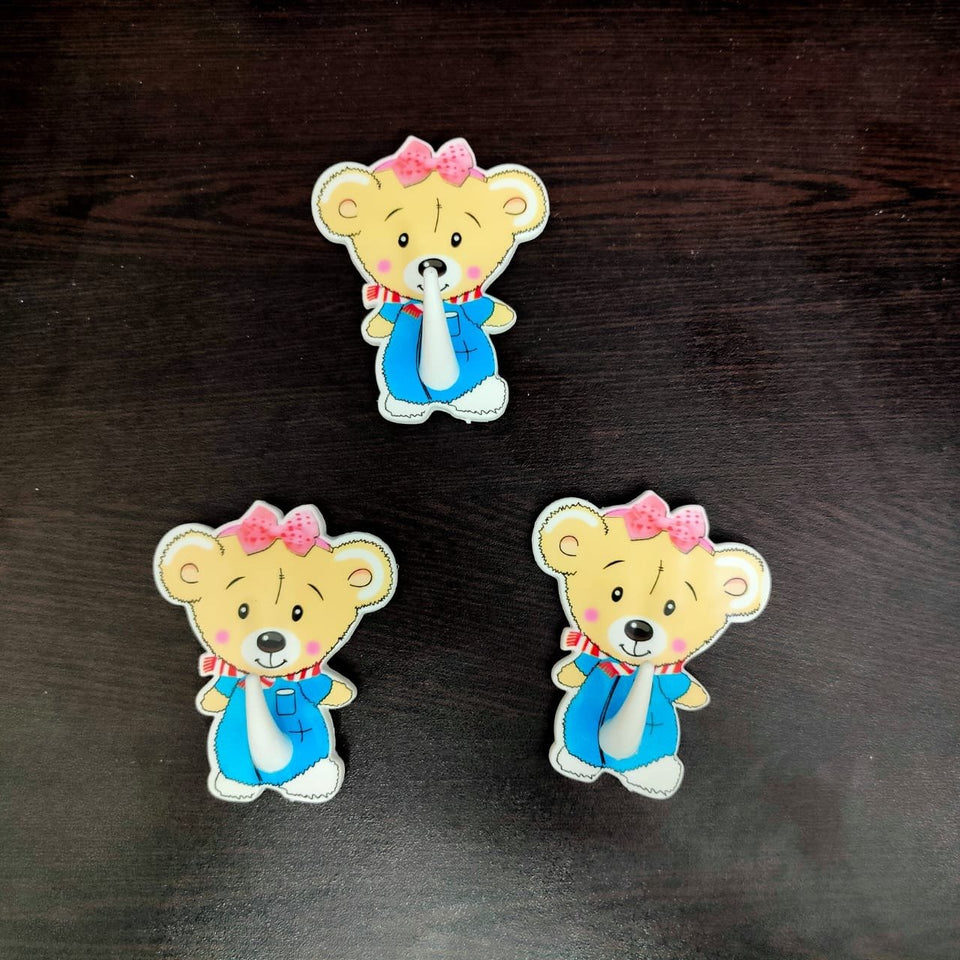 Self Adhesive Teddy Bear beautiful Wall Hooks, (3 PCS) - halfrate.in