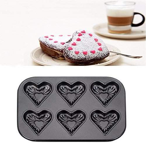 6 Cups Heart Shape Tray Tools Non-stick Cake Mold For Muffin Chocolate Pudding Pastry - halfrate.in