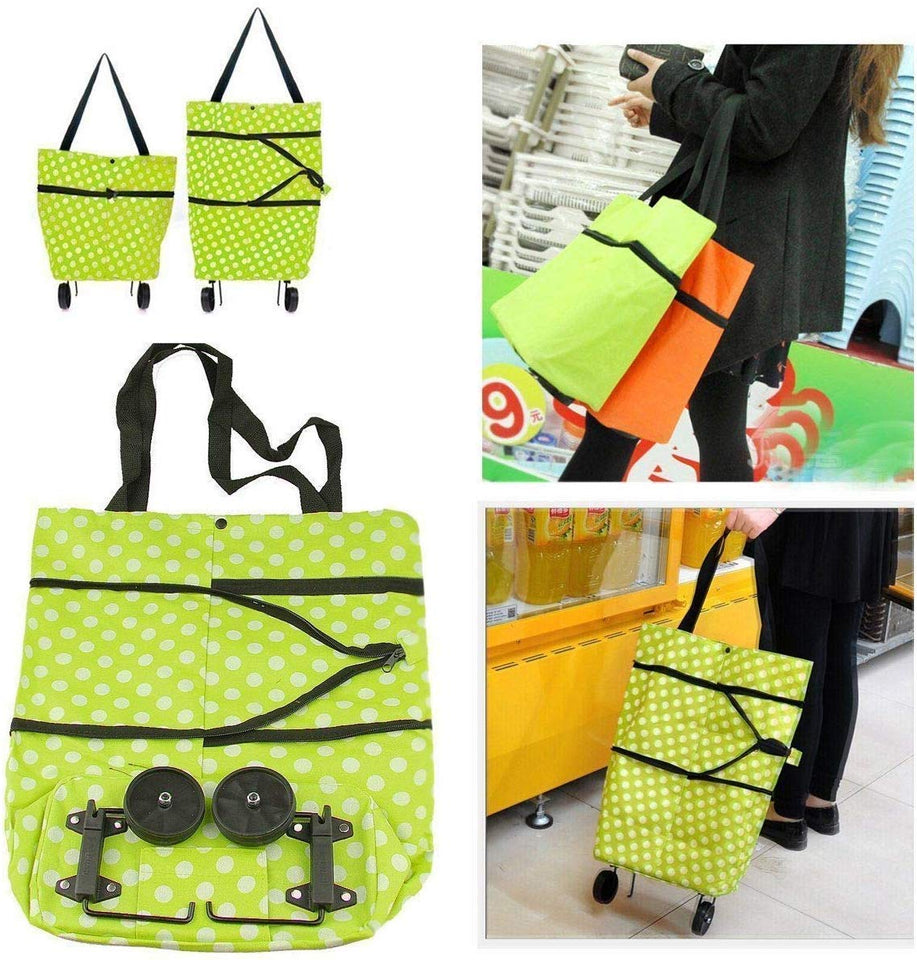 Foldable Shopping Trolley Carry Bag for Vegetables and Grocery Fabric, Metal Lightweight Folding Shopping Trolley/Travel Luggage Bag with Wheels (Multicolor) - halfrate.in