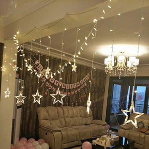 Star Curtain Light 6 Big Star 6 Small Star 138 LED lights with 8 Flashing Modes for Decoration for Diwali, Christmas, Birthday