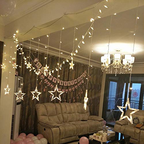 Star Curtain Light 6 Big Star 6 Small Star 138 LED lights with 8 Flashing Modes for Decoration for Diwali, Christmas, Birthday