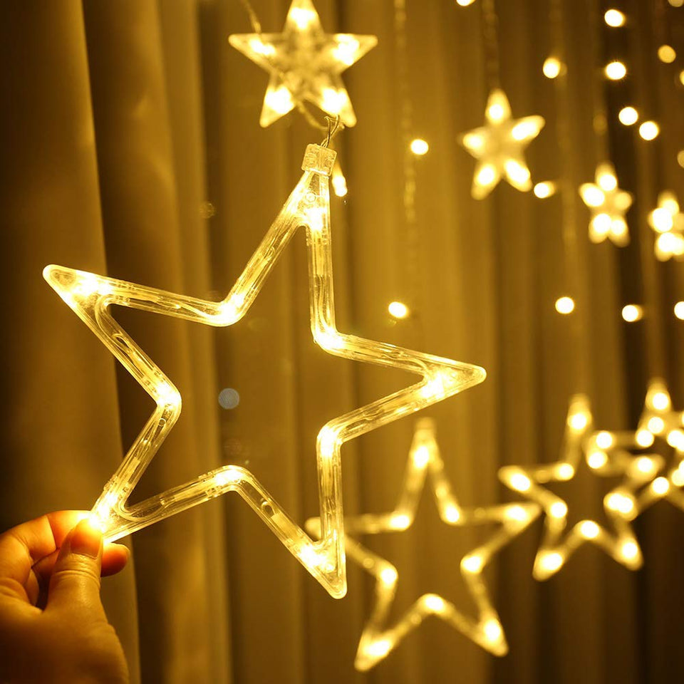 Star Curtain Light 6 Big Star 6 Small Star 138 LED lights with 8 Flashing Modes for Decoration for Diwali, Christmas, Birthday