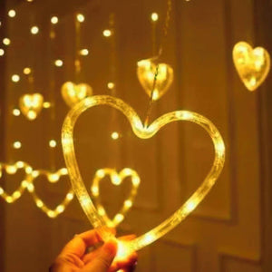 Heart Shape Curtain Light 6 Big Heart 6 Small Heart 138 LED lights with 8 Flashing Modes for Decoration for Diwali, Christmas, Birthday