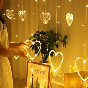 Heart Shape Curtain Light 6 Big Heart 6 Small Heart 138 LED lights with 8 Flashing Modes for Decoration for Diwali, Christmas, Birthday