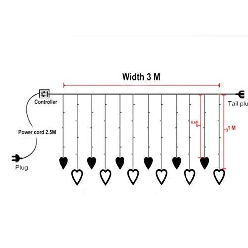 Heart Shape Curtain Light 6 Big Heart 6 Small Heart 138 LED lights with 8 Flashing Modes for Decoration for Diwali, Christmas, Birthday