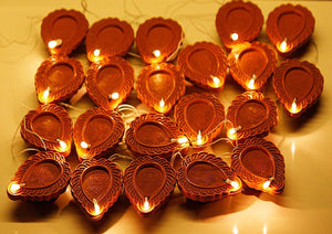 Diwali Diya String Lights Diwali Lights for Decoration 16 Diya's Diwali Candle String Light Decorative Lights for Diwali (Brown)