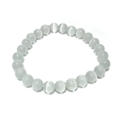 Round Beads White Selenite Stone Bracelet 8mm For Reiki Chakra Yoga Meditation Semi Precious Gemstone Stretchable Bracelet