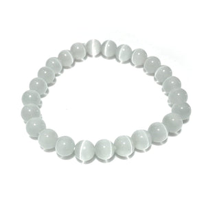 Round Beads White Selenite Stone Bracelet 8mm For Reiki Chakra Yoga Meditation Semi Precious Gemstone Stretchable Bracelet