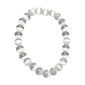 Round Beads White Selenite Stone Bracelet 8mm For Reiki Chakra Yoga Meditation Semi Precious Gemstone Stretchable Bracelet