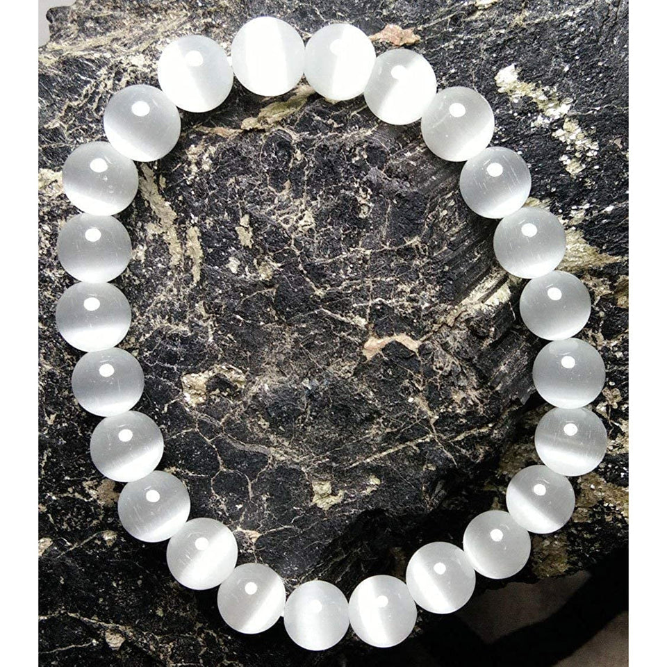 White Selenite Stone Bracelet 10 mm Round Beads For Reiki Chakra Yoga Meditation Semi Precious Gemstone Stretchable Bracelet