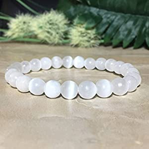 Round Beads White Selenite Stone Bracelet 8mm For Reiki Chakra Yoga Meditation Semi Precious Gemstone Stretchable Bracelet