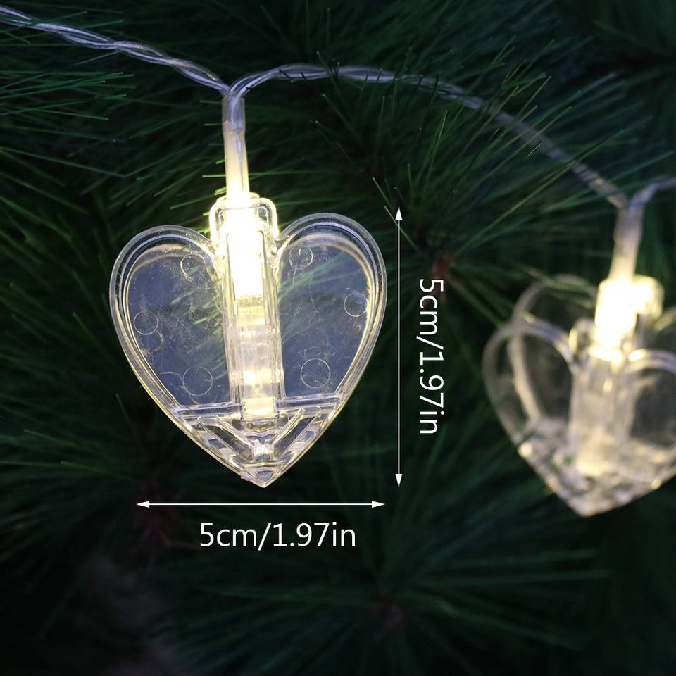 Heart Shape Photo Clip Lights 16 LED, 3 Meter Length, Decoration for Diwali, Valentines day, Christmas