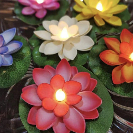 Color Lotus LED Candle Floating Candle Flameless Candle Light Beautiful Festival Lamp and Decoration for Home, Garden - Pack of 2