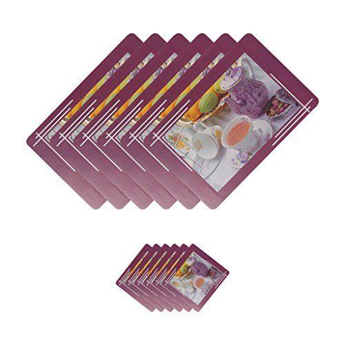 Printed PVC 6 Pieces Dining Table Placemat with Tea Coasters Set - halfrate.in