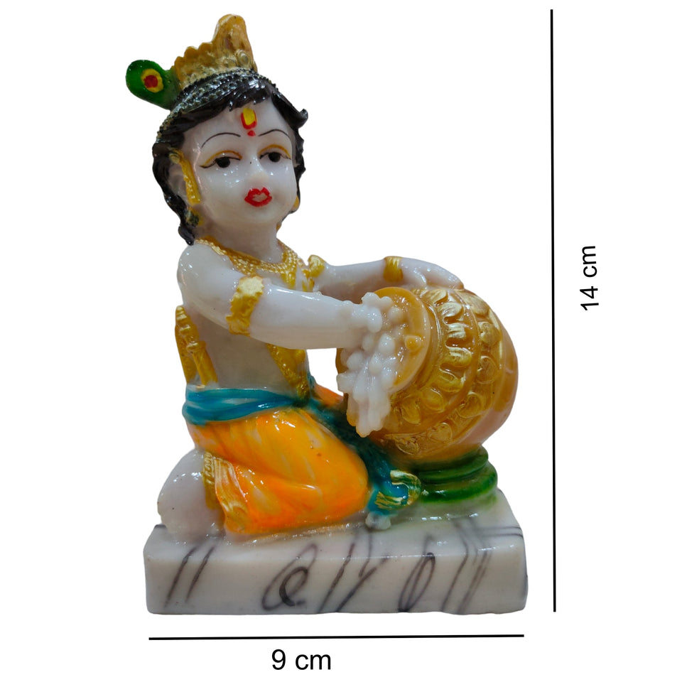 Bal Krishna Maakhan Chor Idol Handcrafted Handmade Marble Dust Polyresin - 14 x 9 cm perfect for Home, Office, Gifting MCC-1