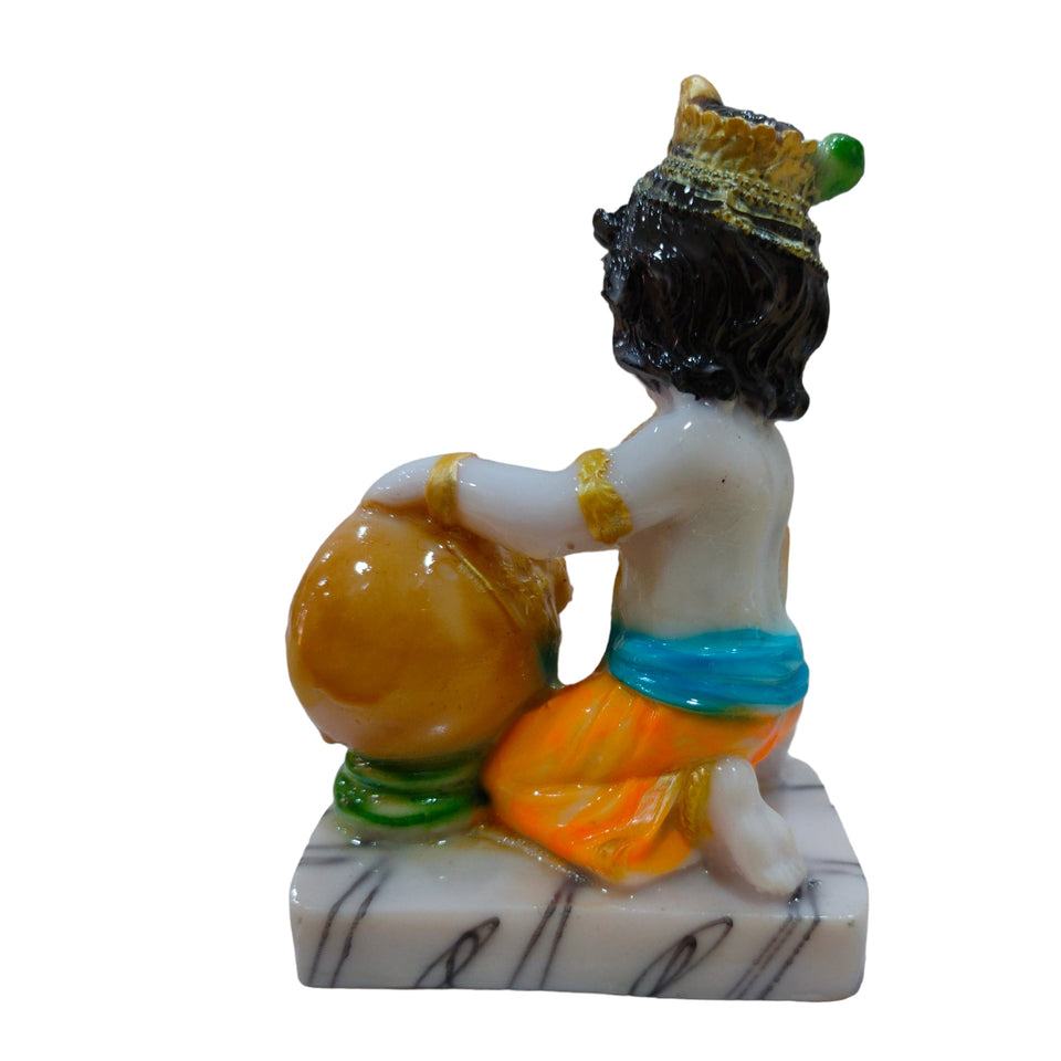 Bal Krishna Maakhan Chor Idol Handcrafted Handmade Marble Dust Polyresin - 14 x 9 cm perfect for Home, Office, Gifting MCC-1