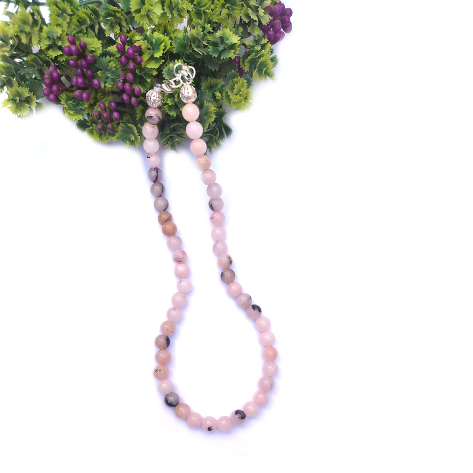 Pink Opal Crystal Round Beads Necklace 15 Inches 8mm Beads Semi precious Mala